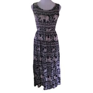 DO RE MI Blue Elephant Print Maxi Dress Sz. XS Sleeveless Beachy Boho Indie